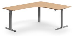 AJ Produkty Výškově nastavitelný stůl FLEXUS, rohový, 1600x2000 mm, stříbrná podnož, buk
