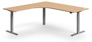 AJ Produkty Výškově nastavitelný stůl FLEXUS, rohový, 2000x2000 mm, stříbrná podnož, buk