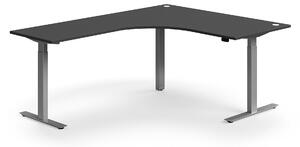 AJ Produkty Výškově nastavitelný stůl FLEXUS, rohový, 1600x2000 mm, stříbrná podnož, šedá
