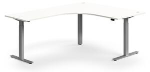 AJ Produkty Výškově nastavitelný stůl FLEXUS, rohový, 1600x2000 mm, stříbrná podnož, bílá