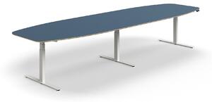 AJ Produkty Jednací stůl AUDREY, výškově nastavitelný, 4000x1200 mm, bílá podnož, šedomodrá deska