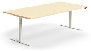 AJ Produkty Jednací stůl QBUS, výškově nastavitelný, obdélníkový, 2400x1200 mm, bílá podnož, bříza