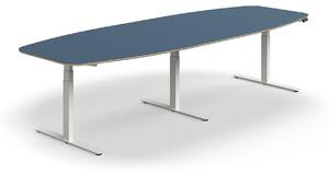 AJ Produkty Jednací stůl AUDREY, výškově nastavitelný, 3200x1200 mm, bílá podnož, šedomodrá deska