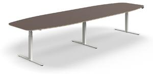 AJ Produkty Jednací stůl AUDREY, výškově nastavitelný, 4000x1200 mm, bílá podnož, šedohnědá deska