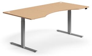 AJ Produkty Výškově nastavitelný stůl FLEXUS, vykrojený, 2000x1000 mm, stříbrná podnož, buk
