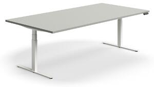 AJ Produkty Jednací stůl QBUS, výškově nastavitelný, obdélníkový, 2400x1200 mm, bílá podnož, světle šedá