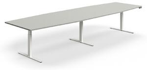 AJ Produkty Jednací stůl QBUS, výškově nastavitelný, ve tvaru sudu, 4000x1200 mm, bílá podnož, světle šedá