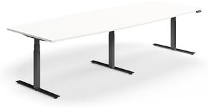 AJ Produkty Jednací stůl QBUS, výškově nastavitelný, ve tvaru sudu, 3200x1200 mm, černá podnož, bílá