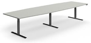 AJ Produkty Jednací stůl QBUS, výškově nastavitelný, ve tvaru sudu, 4000x1200 mm, černá podnož, světle šedá