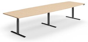 AJ Produkty Jednací stůl QBUS, výškově nastavitelný, ve tvaru sudu, 4000x1200 mm, černá podnož, dub