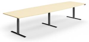 AJ Produkty Jednací stůl QBUS, výškově nastavitelný, ve tvaru sudu, 4000x1200 mm, černá podnož, bříza