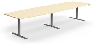 AJ Produkty Jednací stůl QBUS, výškově nastavitelný, ve tvaru sudu, 4000x1200 mm, stříbrná podnož, bříza