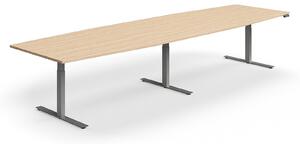 AJ Produkty Jednací stůl QBUS, výškově nastavitelný, ve tvaru sudu, 4000x1200 mm, stříbrná podnož, dub