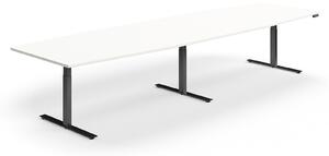 AJ Produkty Jednací stůl QBUS, výškově nastavitelný, ve tvaru sudu, 4000x1200 mm, černá podnož, bílá
