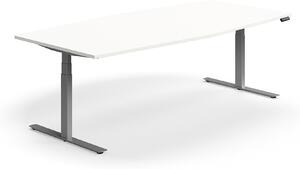 AJ Produkty Jednací stůl QBUS, výškově nastavitelný, ve tvaru sudu, 2400x1200 mm, stříbrná podnož, bílá