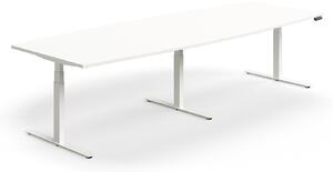 AJ Produkty Jednací stůl QBUS, výškově nastavitelný, ve tvaru sudu, 3200x1200 mm, bílá podnož, bílá