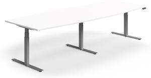AJ Produkty Jednací stůl QBUS, výškově nastavitelný, ve tvaru sudu, 3200x1200 mm, stříbrná podnož, bílá