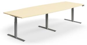 AJ Produkty Jednací stůl QBUS, výškově nastavitelný, ve tvaru sudu, 3200x1200 mm, stříbrná podnož, bříza