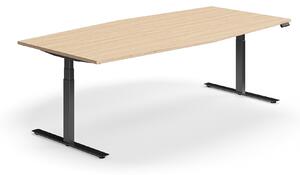 AJ Produkty Jednací stůl QBUS, výškově nastavitelný, ve tvaru sudu, 2400x1200 mm, černá podnož, dub