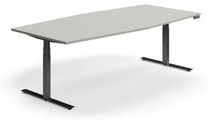 AJ Produkty Jednací stůl QBUS, výškově nastavitelný, ve tvaru sudu, 2400x1200 mm, černá podnož, světle šedá