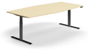 AJ Produkty Jednací stůl QBUS, výškově nastavitelný, ve tvaru sudu, 2400x1200 mm, černá podnož, bříza