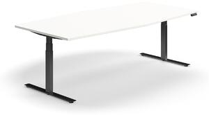 AJ Produkty Jednací stůl QBUS, výškově nastavitelný, ve tvaru sudu, 2400x1200 mm, černá podnož, bílá