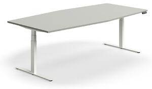 AJ Produkty Jednací stůl QBUS, výškově nastavitelný, ve tvaru sudu, 2400x1200 mm, bílá podnož, světle šedá