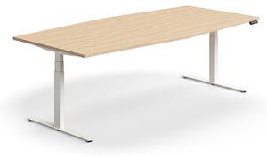 AJ Produkty Jednací stůl QBUS, výškově nastavitelný, ve tvaru sudu, 2400x1200 mm, bílá podnož, dub