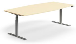 AJ Produkty Jednací stůl QBUS, výškově nastavitelný, ve tvaru sudu, 2400x1200 mm, stříbrná podnož, bříza