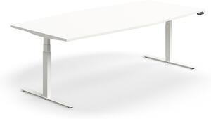 AJ Produkty Jednací stůl QBUS, výškově nastavitelný, ve tvaru sudu, 2400x1200 mm, bílá podnož, bílá