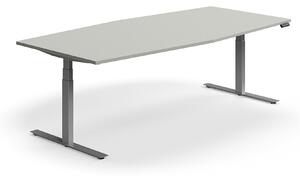 AJ Produkty Jednací stůl QBUS, výškově nastavitelný, ve tvaru sudu, 2400x1200 mm, stříbrná podnož, světle šedá