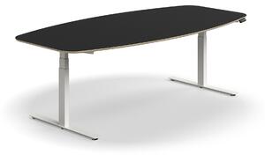 AJ Produkty Jednací stůl AUDREY, výškově nastavitelný, 2400x1200 mm, bílá podnož, tmavě šedá deska