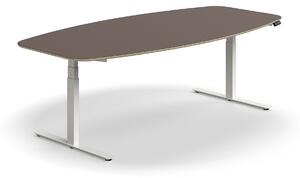 AJ Produkty Jednací stůl AUDREY, výškově nastavitelný, 2400x1200 mm, bílá podnož, šedohnědá deska