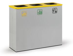 Koš na tříděný odpad, 3x stojan na odpadkové pytle 120 l, šedá/žlutá