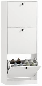 HOMCOM Botník se 3 Zásuvkami, Botník s Nastavitelnými Přihrádkami, Úzký Botník pro 12 Párů Bot 47 x 26 x 120 cm, Bílý | Aosom