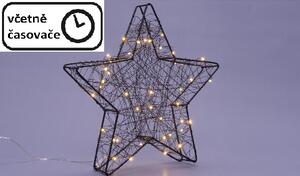 Vánoční kovová hvězda 30 x 29 x 5 cm, černá, 25 LED