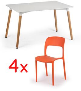 Sestava - Jídelní stůl 120x80 + 4x plastová židle REFRESCO oranžová