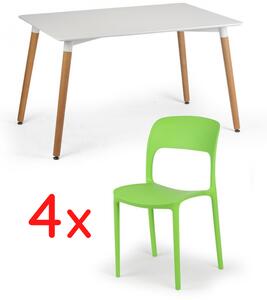 Sestava - Jídelní stůl 120x80 + 4x plastová židle REFRESCO zelená