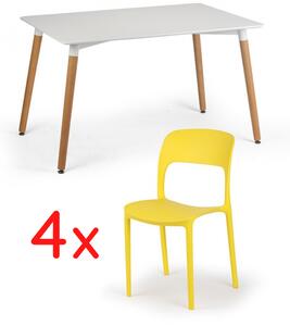 Sestava - Jídelní stůl 120x80 + 4x plastová židle REFRESCO žlutá