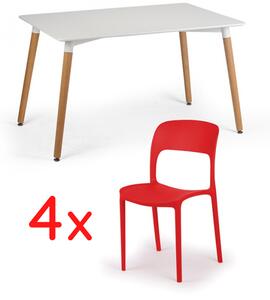 Sestava - Jídelní stůl 120x80 + 4x plastová židle REFRESCO červená