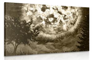 Obraz zářivý měsíc na noční obloze v sépiovém provedení