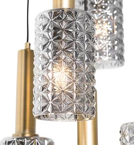 Závěsná lampa bronzová s kouřovým sklem kulaté 5 světel - Elva
