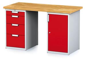 Alfa 3 Dílenský stůl MECHANIC I se zásuvkovým boxem a skříňkou na nářadí místo nohou, 4 zásuvky, 1500 x 700 x 880 mm, červené dveře