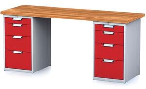 Alfa 3 Dílenský stůl MECHANIC I se 2 zásuvkovými dílenskými boxy na nářadí místo nohou, 8 zásuvek, 2000 x 700 x 880 mm, červené dveře