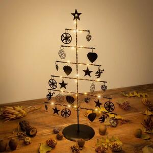 Nexos 67072 Vánoční kovový dekorační strom - černý, 25 LED, teple bílá