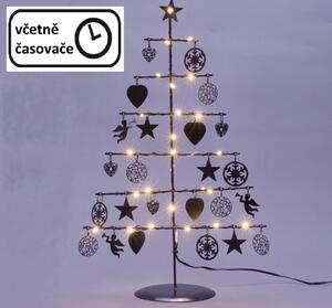 Nexos 67072 Vánoční kovový dekorační strom - černý, 25 LED, teple bílá