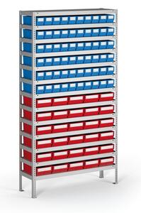 Regál s plastovými boxy ShelfBox, 2000 x 1000 x 300 mm, 60x box A, 30x box D