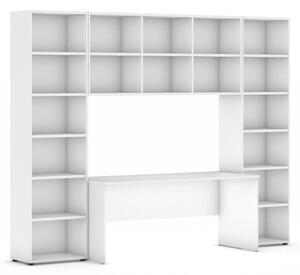 Sestavy knihoven s integrovaným stolem, vyšší, 2950 x 700/400 x 2300 mm, bílá