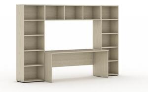Sestavy knihoven s integrovaným stolem, nižší, 2950 x 700/400 x 1923 mm, dub přírodní