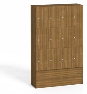 Dřevěná odkládací skříňka s úložnými boxy, 12 boxů, 1700 x 1200 x 420 mm, cylindrický zámek, ořech